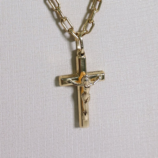 Corrente Cadeado 60cm + Crucifixo Tradicional - em ouro 18k