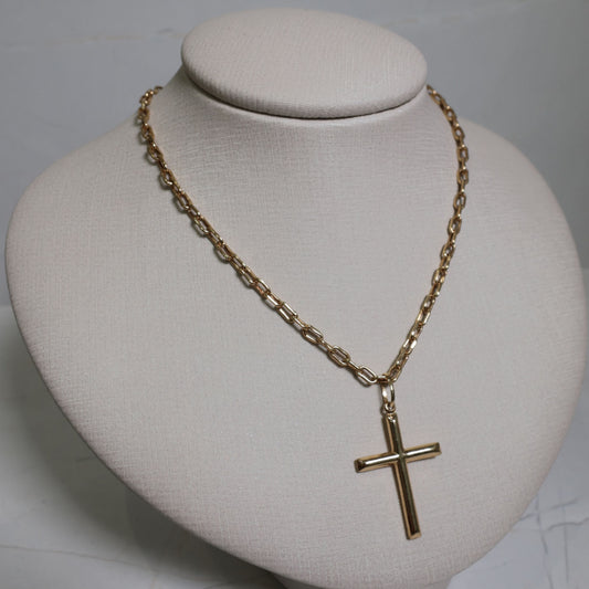 Corrente Cadeado 60cm + Crucifixo - em ouro 18k