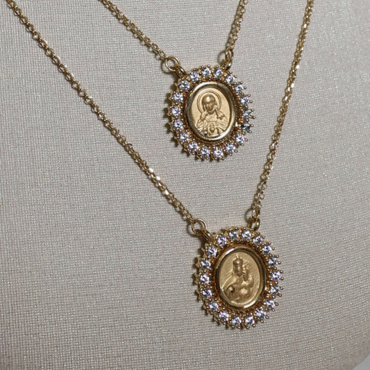 Escapulário 60cm Cravejado em ouro 18k