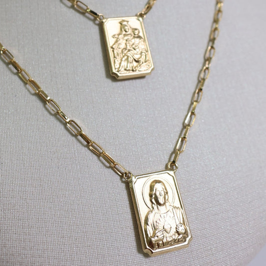 Escapulário 60cm Cartier com Placa Dupla em ouro 18k