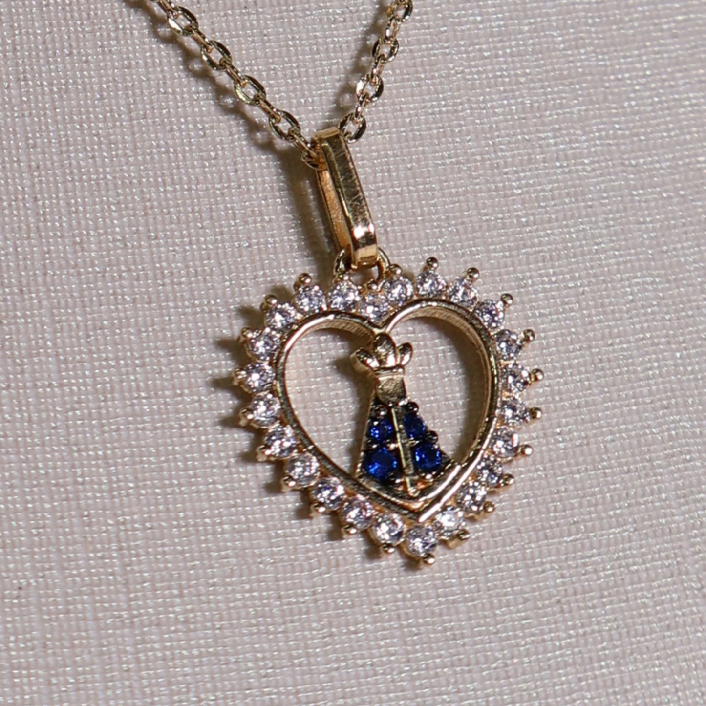 Corrente Bailarina Fina 45cm + Pingente Nossa Senhora Aparecida - em ouro 18k
