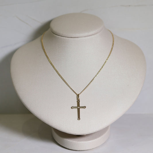Corrente Groumet 60cm + Pingente Crucifixo - em ouro 18k
