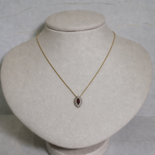 Conjunto Corrente Elo Português 45cm + Pingente Pedras Naturais Rodolita e Diamantes - em ouro 18k