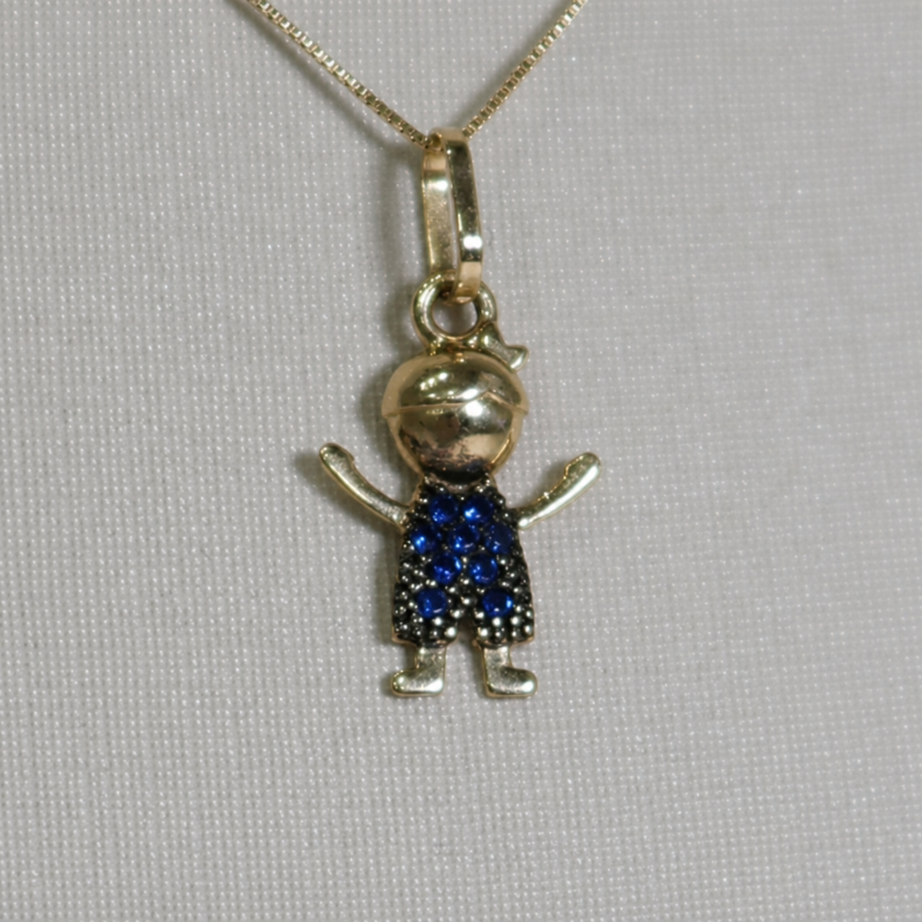 Pingente Cravejado Menino Azul em ouro 18k