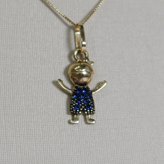 Pingente Cravejado Menino Azul em ouro 18k