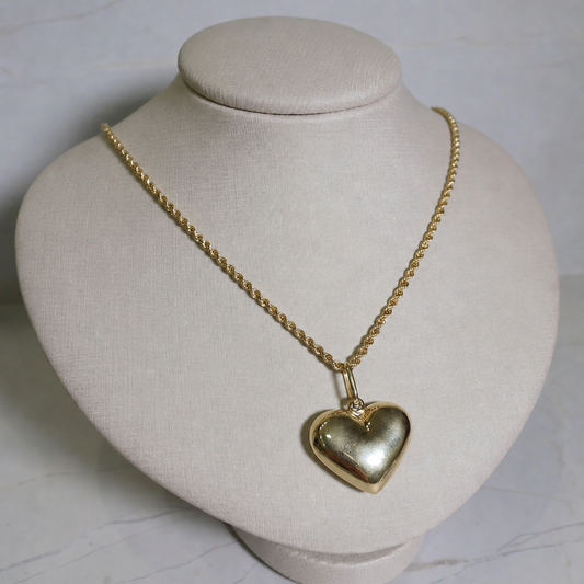 Corrente Elo Baiano 50cm + Pingente Coração - em ouro 18k