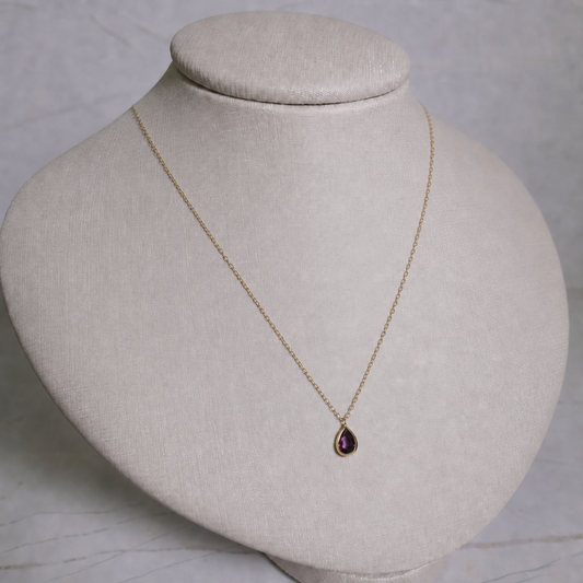 Conjunto Corrente Bailarina 45cm + Pingente Pedra Natural Ametista - em ouro 18k