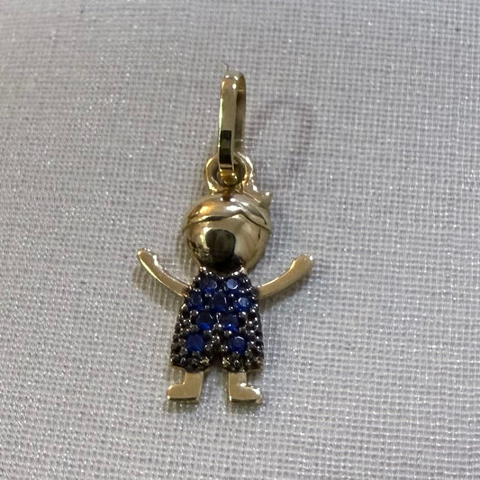 Pingente Cravejado Menino Azul em ouro 18k